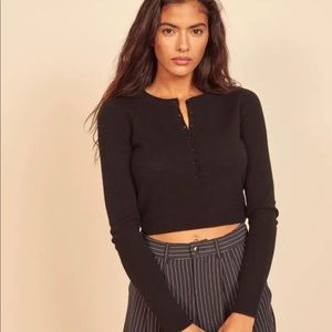 Reformation | Cashmere Henley Sweater | Black